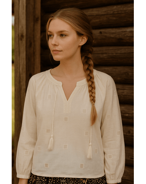 Bluză lejeră cu broderie și șnur – 100% bumbac, aer de vară autentic N2417F8001