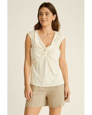 Bluză drapată cu nod frontal – 90% Poliamidă, 10% Elastan N241765001