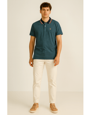 Tricou polo Jack&Jones – albastru intens, cu guler sport contrastant 25POS02016