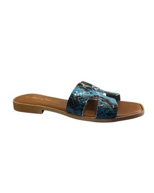 Sandale albastre din piele naturală cu textură snake – îndrăznețe și feminine 25AIM03004