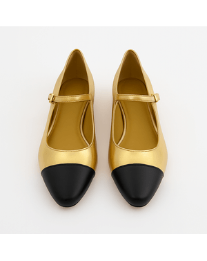 Pantofi Corina aurii cu vârf negru și bareta Mary Jane – Retro glam cu atitudine 25CHL02003