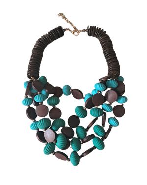 Colier Statement Bora Bora – Lemn Exotic & Turcoaz Vibrant