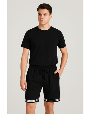 Pantaloni scurți sport din poliester cu dungi albe N2501B2001