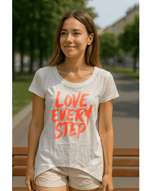 Tricou din 100% bumbac cu mesaj motivațional „LOVE EVERY STEP” N2501A2004