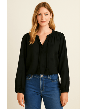 Bluză neagră cu broderie N2417F8002