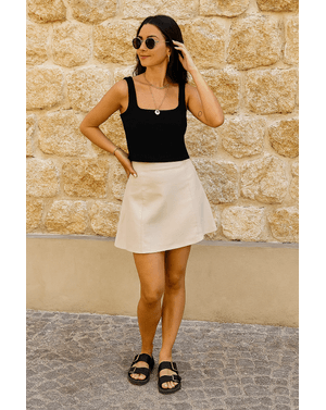 Top negru din bumbac cu bretele late – fit lejer și textură fină 24SDP01096