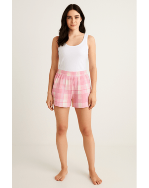 Pantaloni scurți de pijama cu carouri roz – 100% bumbac N2501G3003