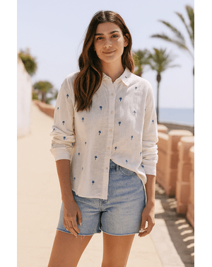 Cămașă albă cu broderie palmieri – 100% bumbac N2501F9007