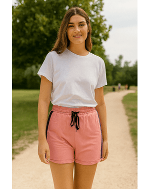 Pantaloni scurți roz cu talie elastică – 95% bumbac, 5% elastan N250116002