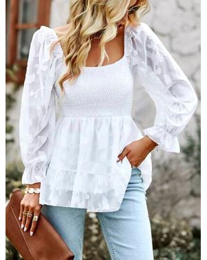 Bluză albă cu mâneci bufante și textură florală 25MEX11002