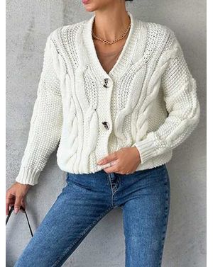 Cardigan alb din tricot gros cu torsade 25MEX11007