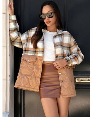 Jachetă casual cu imprimeu în carouri și detalii matlasate 25MEX11015