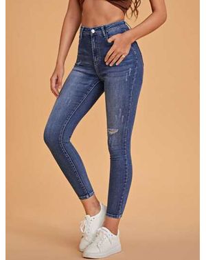 Blugi skinny cu talie înaltă și efect ușor prespălat 25MEX11019