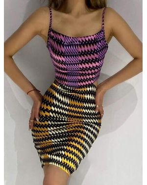 Rochie bodycon cu imprimeu geometric și bretele subțiri – Electric Mirage 25MEX11033