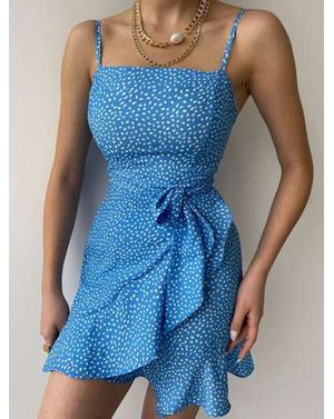 Rochie albastră cu volane și fundă în talie – Blue Breeze 25MEX11035