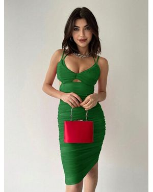Rochie verde cu decupaj frontal și bretele duble – Emerald Drama 25MEX11036