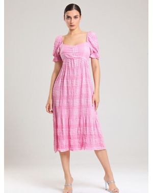 Rochie midi roz din vâscoză cu mâneci bufante – Pink Poem 25MEX11037