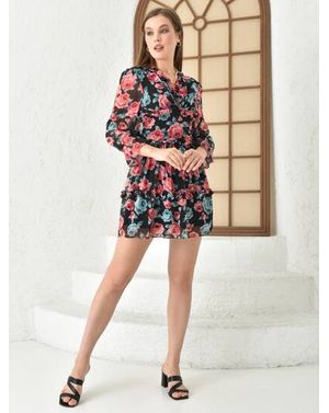 Rochie mini cu imprimeu floral și volane – Dark Bloom 25MEX11041