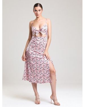 Rochie midi cu imprimeu floral și decupaje frontale – Blush Garden 25MEX11043