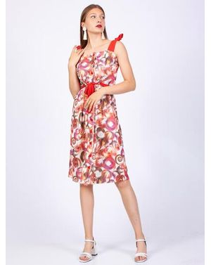 Rochie midi colorată cu bretele late și cordon – Candy Swirl 25MEX11045