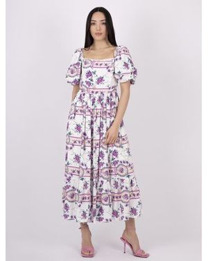 Rochie midi cu imprimeu floral mov și mâneci bufante – Provence Soul 25MEX11048