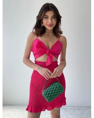 Rochie scurtă roz fucsia cu top nod și fustă cu volănaș – Berry Punch 25MEX11050