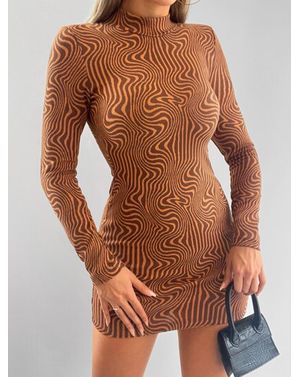 Rochie mini mulată cu imprimeu psihodelic și guler la baza gâtului – Optical Mood 25MEX11059