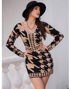 Rochie mini cu mâneci lungi și imprimeu geometric – Bold Heritage 25MEX11065
