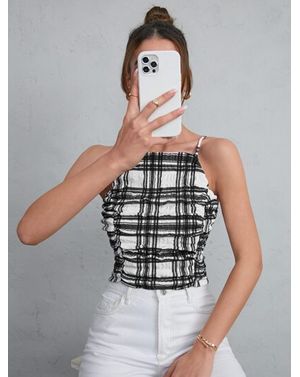 Top scurt cu bretele subțiri și textură creponată – City Grid 25MEX11071