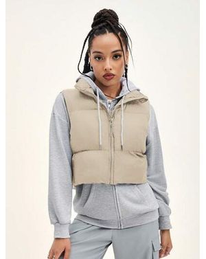 Vestă matlasată scurtă cu glugă și fermoar – Urban Puff 25MEX11074