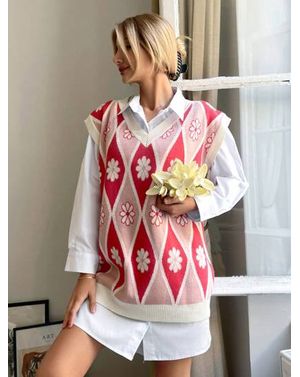 Vestă tricotată cu model geometric floral – Bloom Vibe 25MEX11075