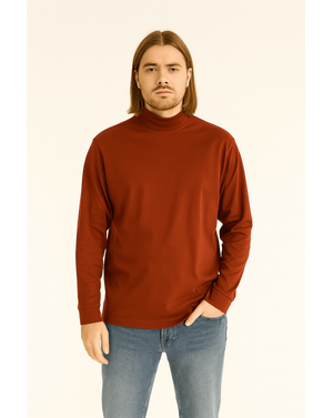 Bluză bărbătească din 100% bumbac, cu guler lejer – ton cald N2417C9003