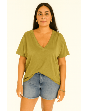 Tricou lejer din 100% bumbac cu decolteu în V N241703003