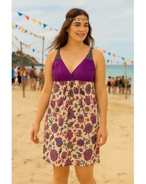 Rochie de vară cu imprimeu floral și bust mov – 100% bumbac N2417D9001