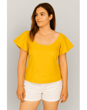 Bluză lejeră cu decolteu rotund și mâneci fluture – 100% bumbac N241703002