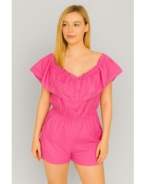 Salopetă scurtă cu umeri goi și volan decorativ – 100% poliester N241788001