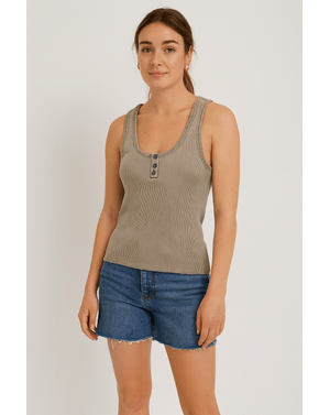 Top fără mâneci din bumbac rib cu nasturi decorativi N250105002