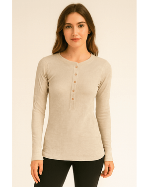 Bluză casual din bumbac rib cu nasturi decorativi N2501B0002