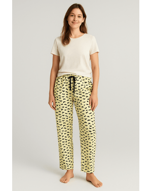 Pantaloni de pijama din 100% bumbac, cu imprimeu jucăuș N2501A0005