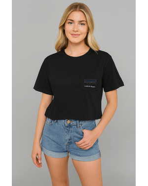 Tricou cropped din 100% bumbac organic, cu buzunar decorativ N2501A2016