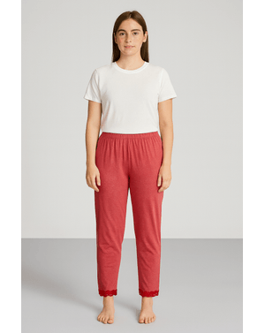 Pantaloni de pijama 100% bumbac cu detaliu din dantelă N250188002