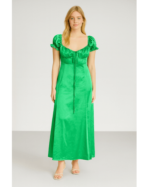 Rochie satinată cu umeri bufanți – 97% poliester, 3% spandex 25MEX11085