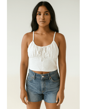 Top alb cropped cu bretele – 95% bumbac, 5% elastan 24POS56214