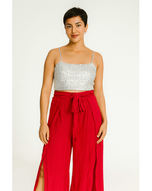 Pantaloni de vară evazați cu fante și talie cu fundă – 100% Bumbac N2501G1006
