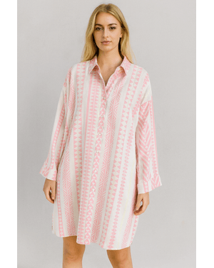 Rochie tip cămașă din bumbac cu imprimeu geometric N2501G0013