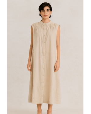 Rochie midi fără mâneci din bumbac – croi lejer și guler tip tunică N2417J0002