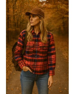 Cămașă tip jachetă din bumbac 100% – carouri roșu închis N2501G0012