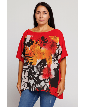 Bluză amplă cu imprimeu floral și design contrastant 25ALN08001