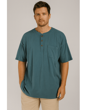 Tricou Henley 100% bumbac – culoare albastru mineral N250658007