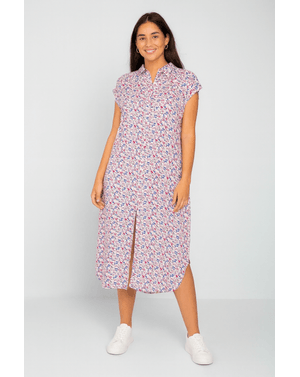 Rochie midi din viscoză cu imprimeu floral și guler clasic  24SDP01114